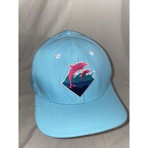 Rare Vintage retro pink Dolphin hat snap neon Blue Splash beach boat surf miami